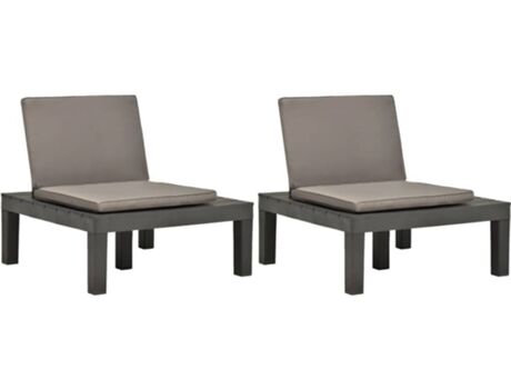 Vidaxl Conjunto 2 Cadeiras de Jardim c/Almofadas 3054426 (78x78x70 cm - Plástico)