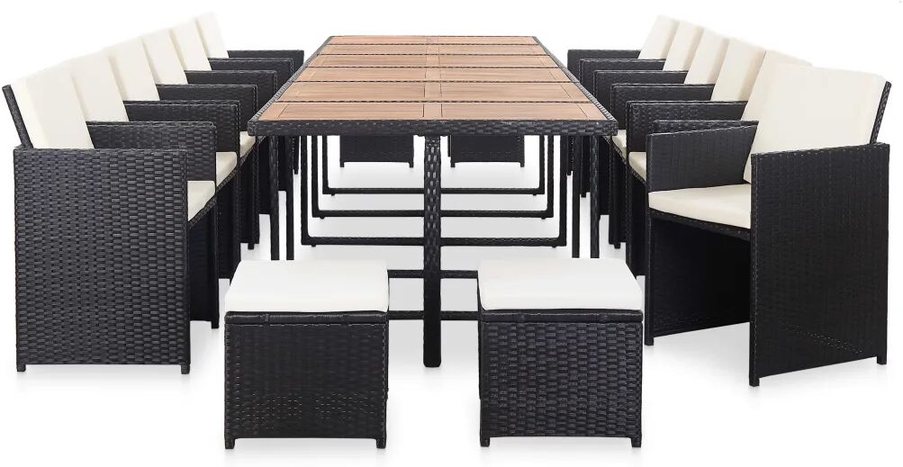 vidaXL Set mobilier de exterior cu perne, 17 piese, negru, poliratan