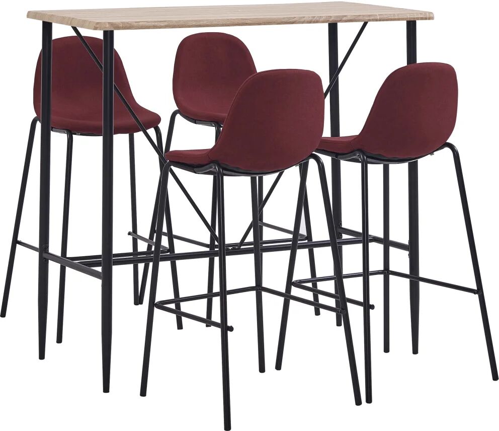 vidaXL Set mobilier de bar, 5 piese, roșu vin, material textil