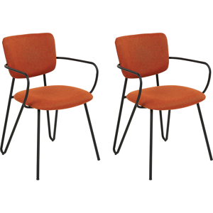 Beliani Uppsättning med 2 matstolar Orange polyester med strukturell tygklädsel Svarta metallben Armlöst böjt ryggstöd Modern modern design