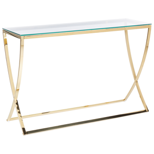 Beliani Konsolbord med Bordsskiva i Glas Guld Rostfritt Stål Glamour Stil Chic Blank Finish Vardagsrum