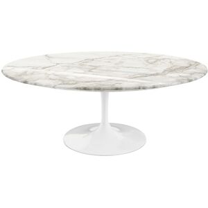 Knoll - Saarinen Oval Table - Soffbord, Vitt Underrede, Skiva I Matt Vit Calacatta Marmor - Vit - Vit - Soffbord - Metall/sten