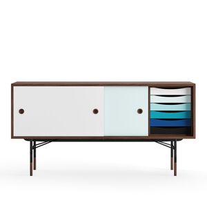 House Of Finn Juhl - Sideboard With Tray Unit, Teak, White/light Blue, Black Steel, Warm - Flerfärgad - Skänkar Och Sideboards - Metall/trä