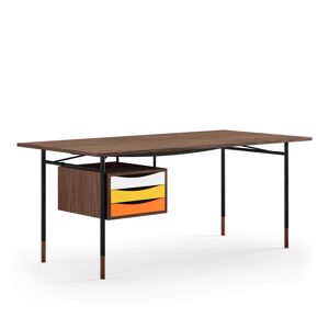 House Of Finn Juhl - Nyhavn Desk, 170 Cm, With Tray Unit, Teak, Light Blue Steel, Warm - Träfärgad - Träfärgad - Skrivbord - Metall/trä