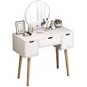 NOALED Luxury Bedroom Furniture Makeup Vanity with Stool, Makeup Vanity Bedroom Dressing Tables Vanity Table Set with Lighted Mirror Round Bedroom Dressing Table for Bedroom