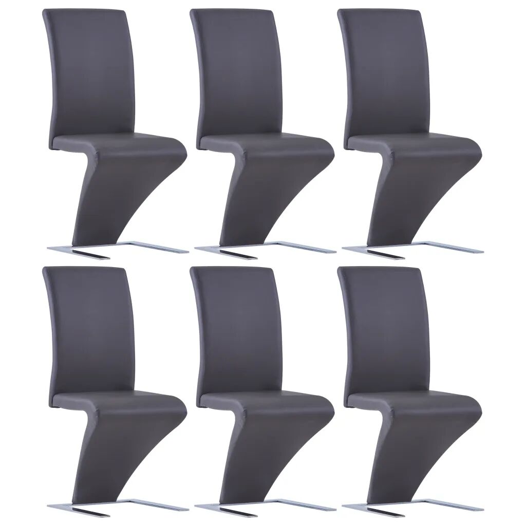 vidaXL Jedálenské stoličky, cikcakový tvar 6 ks, sivé, umelá koža