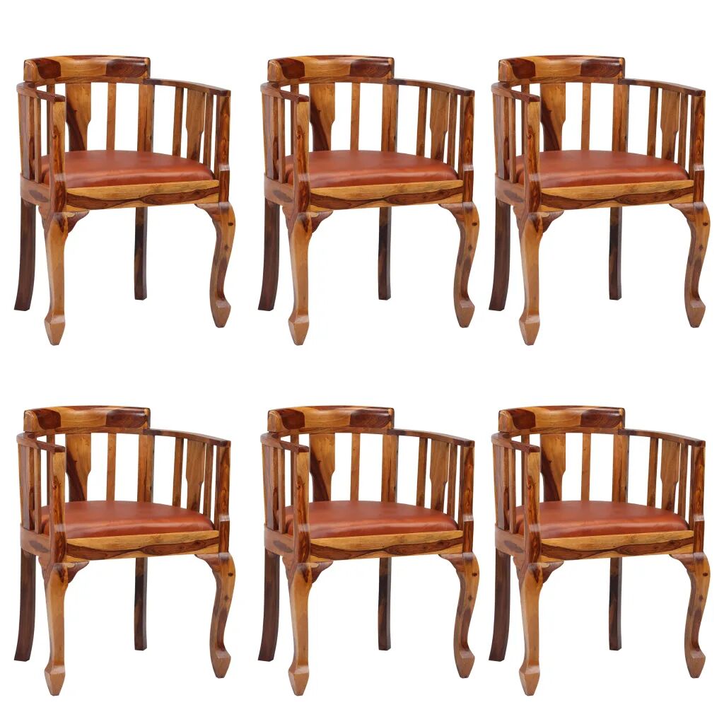 vidaXL Jedálenské stoličky 6 ks pravá koža a masívne sheeshamové drevo