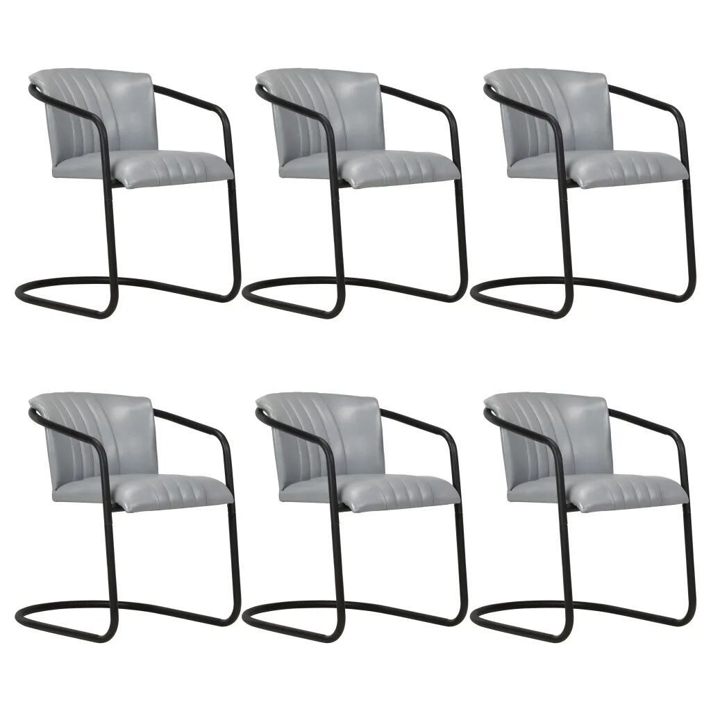 vidaXL Jedálenské stoličky 6 ks sivé pravá koža