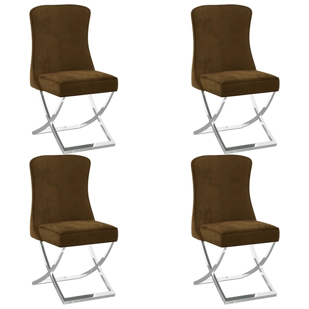 vidaXL Jedálenské stoličky 4 ks hnedé 53x52x98 cm zamat a oceľ