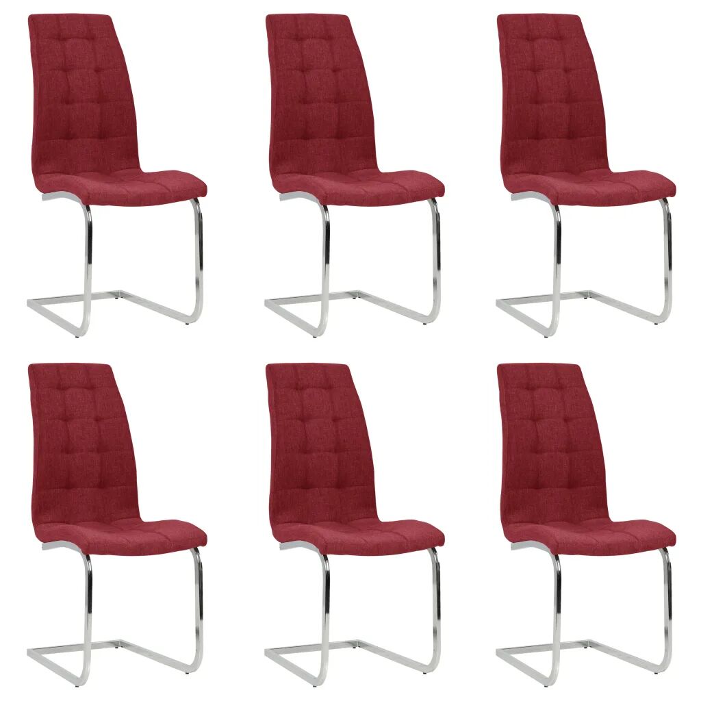vidaXL Jedálenské stoličky, perová kostra 6 ks, vínovočervené, látka