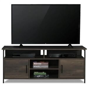 Home Center Wood Media Stand, Storage Console, Cabinet for Living Room, Fits to 60" , Smoky Oak
