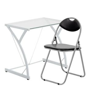 Harbour Housewares - 2 Piece Computer Desk and Chair Set - Small Modern Home Office Workstation - Glass Top white/black 71.0 H x 80.0 W x 50.0 D cm