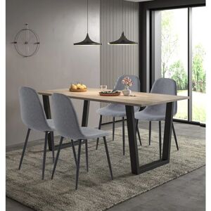 Hallowood Furniture - Dudley Large Dining Table and Chairs Set 4, Dinner Table (180cm) with Chunky u Shaped Metal Legs & Dark Grey Fabric Chairs,