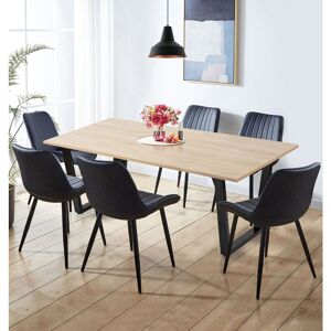 Hallowood Furniture - Dudley Dining Table and Chairs Set 6, Large Dining Table with u Shaped Black Metal Legs (180cm) and Black Bonded Leather