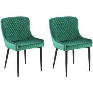 BELIANI Set of 2 Velvet Dining Side Chairs Diamond Stitching Upholstery Green Solano
