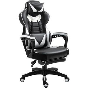Gaming Chair Ergonomic Reclining Manual Footrest Wheels White - White - Vinsetto