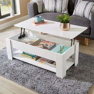 ORLANDO White Wooden Coffee Table With Lift Up Top Storage Area and Magazine Shelf - White