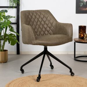 Furnwise Industrial dining chair Levi olive green eco-leather (wheels)