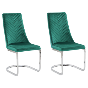 Beliani Set of 2 Dining Chairs Green Velvet Armless High Back Cantilever Chair Living Room