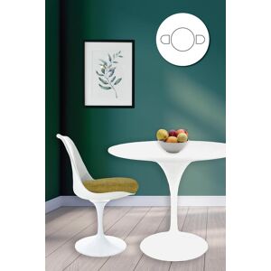Fusion Living Tulip Set - White Medium Circular Table and Two Chairs with Textured Cushion