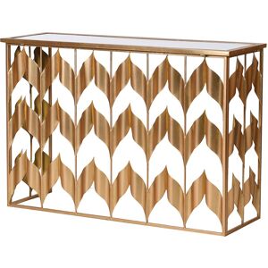 Gold Chevron Mirrored Metal Console Table Material: Metal, wood, glass