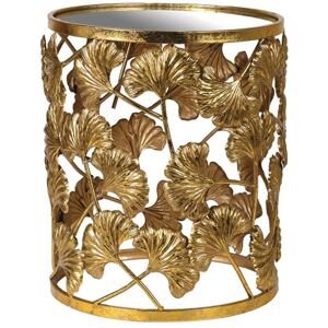 Round Gold Ginkgo Leaf Mirrored Side Table Material: Metal, Glass