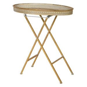 Antique Gold Oval Metal Tray Table Material: Metal