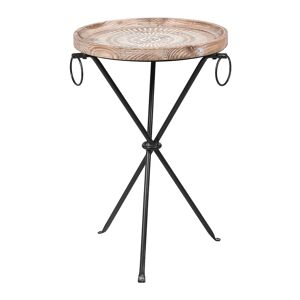 Round Wooden Pattern Tripod Side Table Material: wood, metal