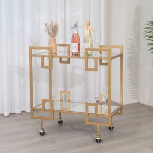 Large Gold Art Deco Mirrored Drinks Trolley With Wheels Material: Metal, wood, glass