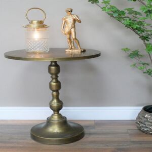 Round Antique Brass Metal Side Table Material: Metal