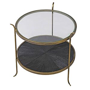 Round Glass Table with Wood Textured Shelf Material: Iron/Wood