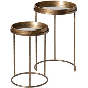 Set of 2 Gold Marble Mirror Round Tray Tables Material: