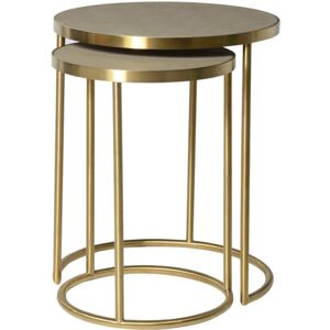 Set of 2 Gold & Sage Green Nest Tables Material: Metal/Fabric