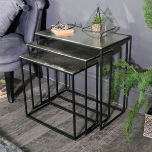 Silver Metal Nest of 3 Tables Material: Metal