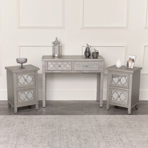 Silver Mirrored Console Table / Dressing Table & Pair of Silver Mirrored Bedside Tables - Sabrina Silver Range Material: Wood, glass, metal