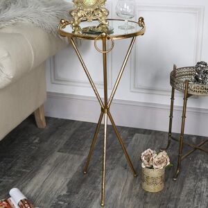 Tall Antique Gold Mirrored Side Table Material: Metal / Glass