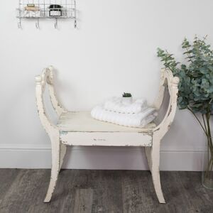 White Distressed Vintage Wooden Stool Material: Wood