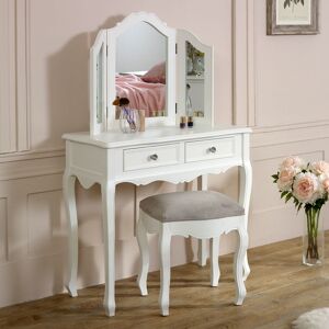 White Dressing Table, Mirror, Stool Set - Victoria Range Material: Wood / Fabric / Glass