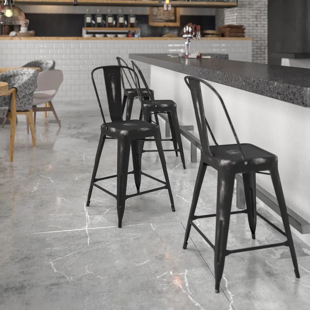 Photos - Chair Rio Commercial Grade Metal Indoor-Outdoor Barstool with Back black 99.7 H 