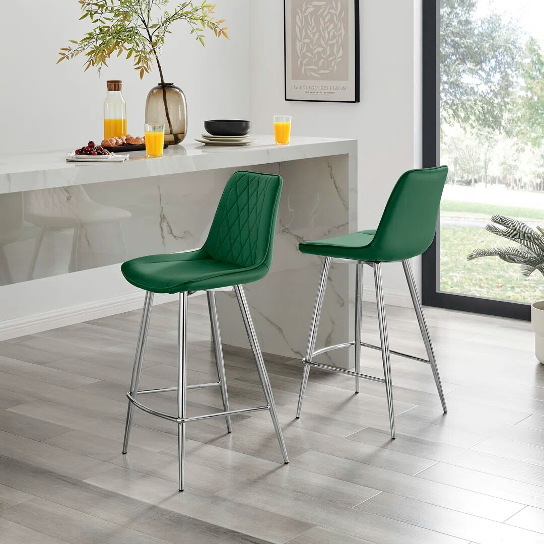 Photos - Chair Canora Grey Palermo Velvet Modern Quilted Kitchen Breakfast Bar Stools - U