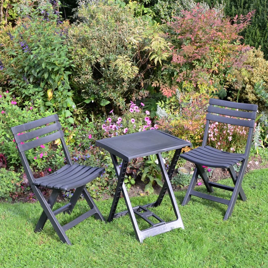 Photos - Garden Furniture Ebern Designs Boretto Folding Table with 2 Chairs Garden Set gray 50.0 W x