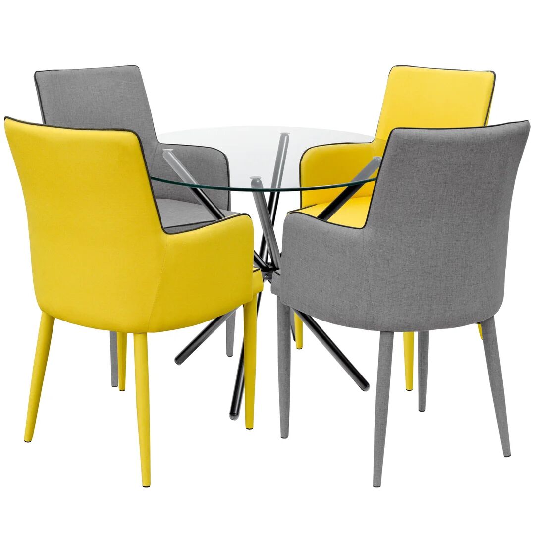 Photos - Dining Table Metro Broderick Circular Dining Set with 4 Chairs gray/yellow/black