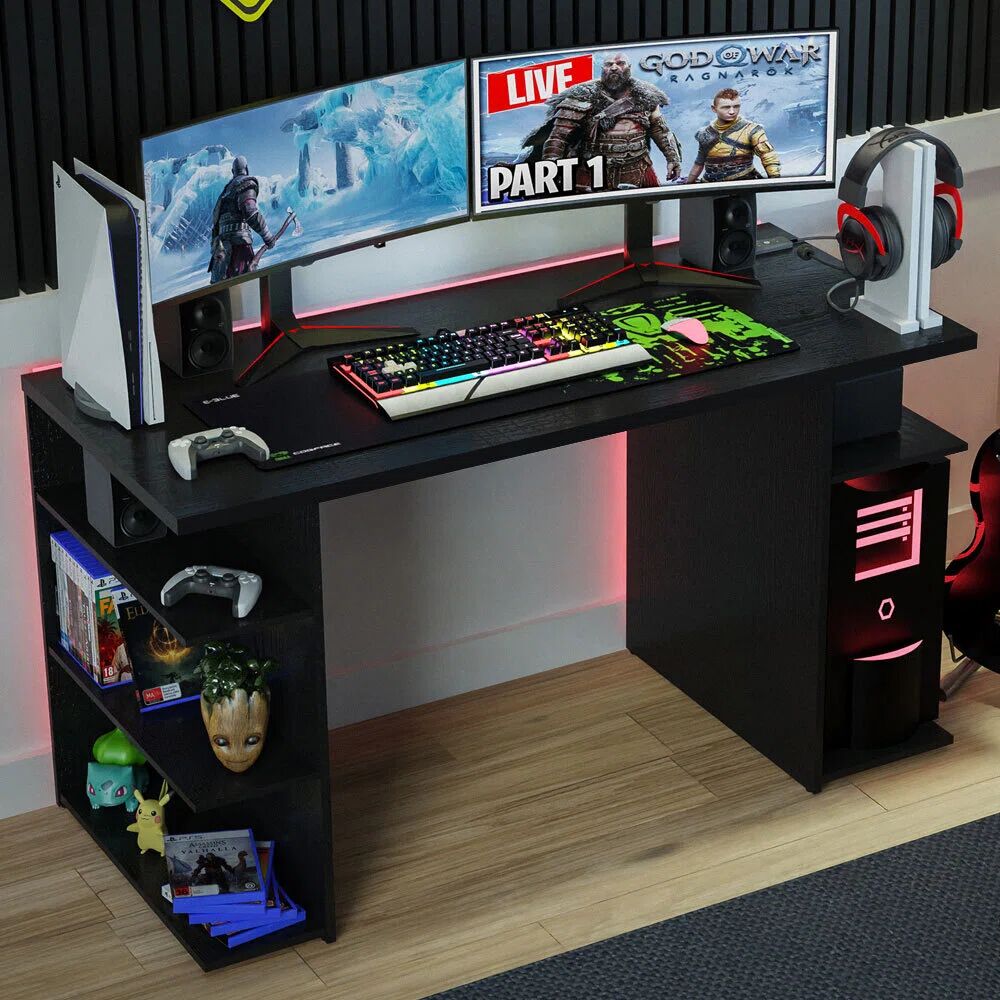 Photos - Office Desk Brayden Studio Asna Gaming Computer Desk with 5 Shelves, 60 D x 136W x 75H