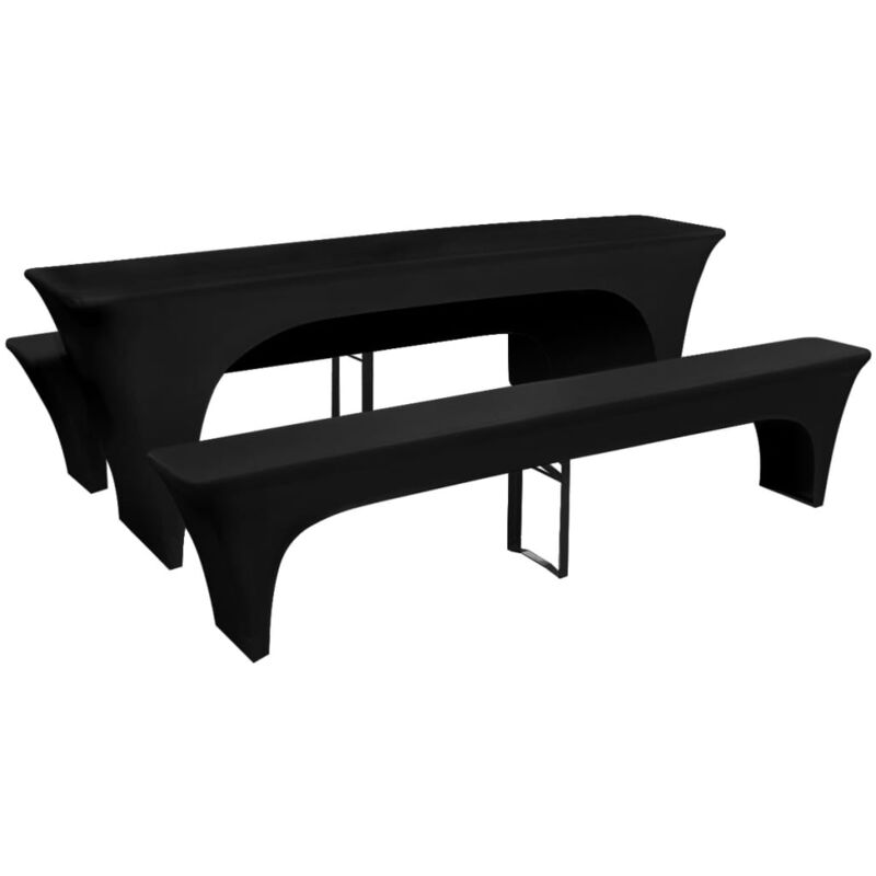 3 Slipcovers for Beer Table and Benches Stretch Black 220 x 70 x 80 cm vidaXL - Black