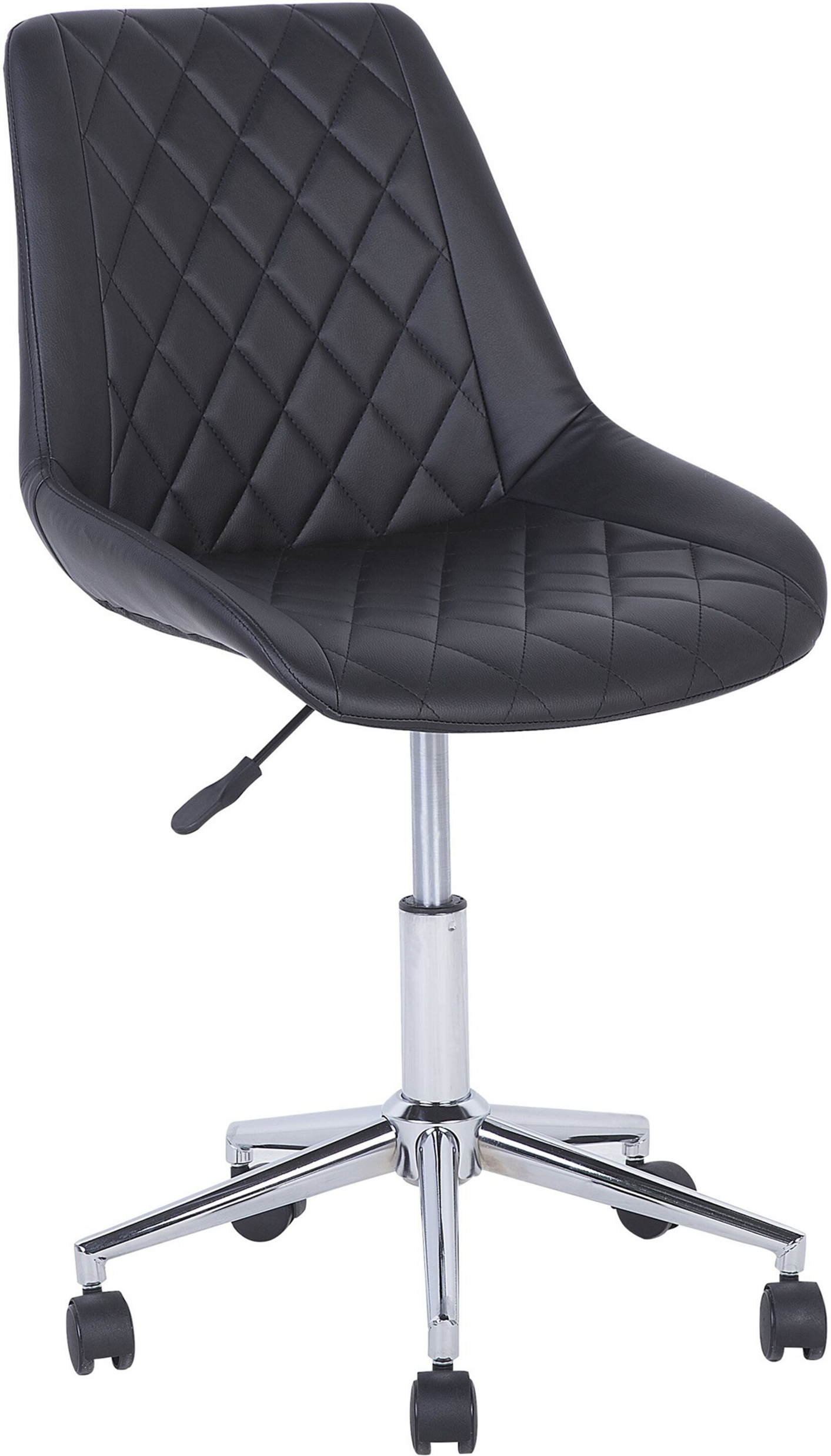 Photos - Computer Chair Beliani Swivel Office Chair Black with Silver Base Faux Leather Quilted Up 