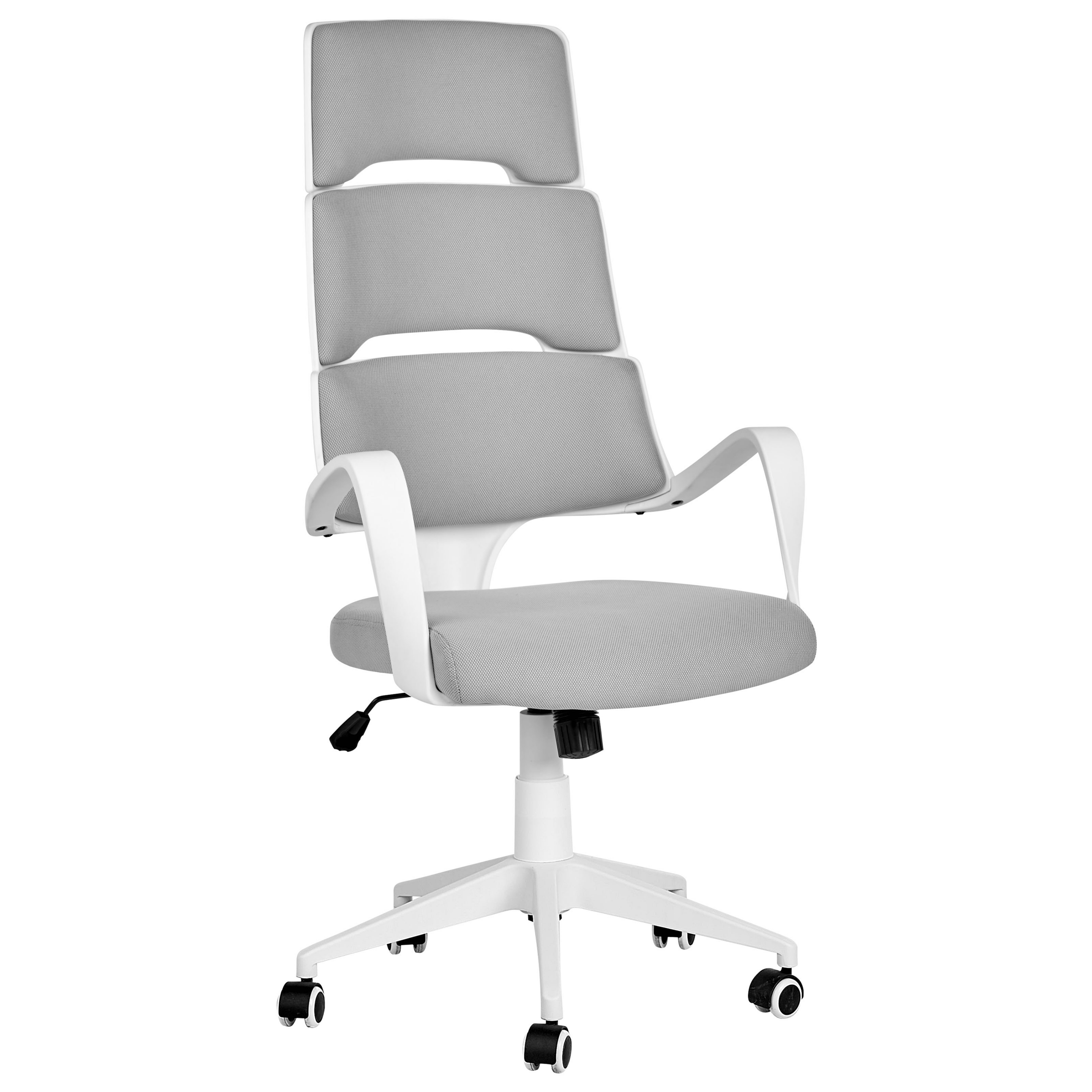 Photos - Computer Chair Beliani Office Chair White and Grey Fabric Swivel Desk Computer Adjustable 