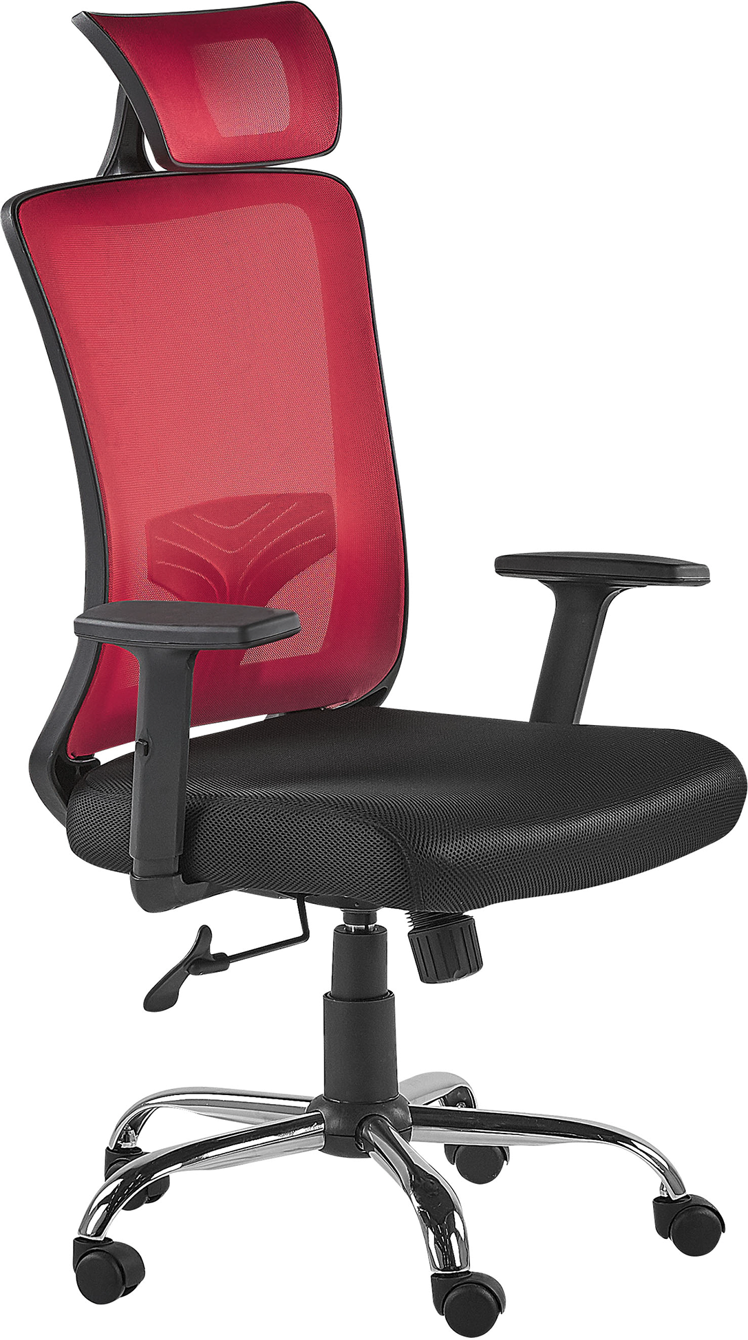 Photos - Computer Chair Beliani Office Chair Red and Black Mesh Fabric Steel Legs Swivel Adjustabl 