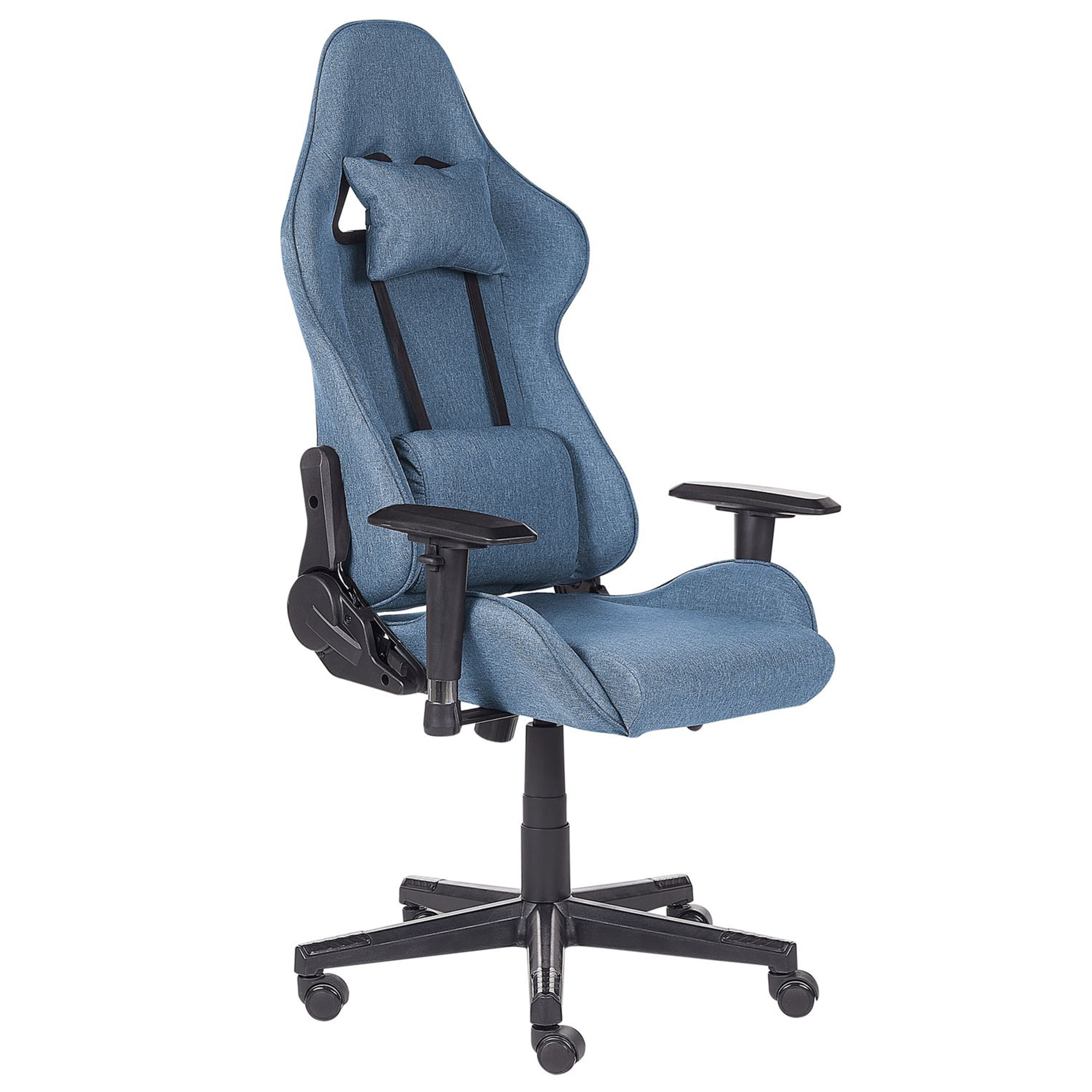 Beliani Gaming Chair Blue Fabric Swivel Adjustable Armrests and Height Footrest Modern Material:Polyester Size:62x122-132x62