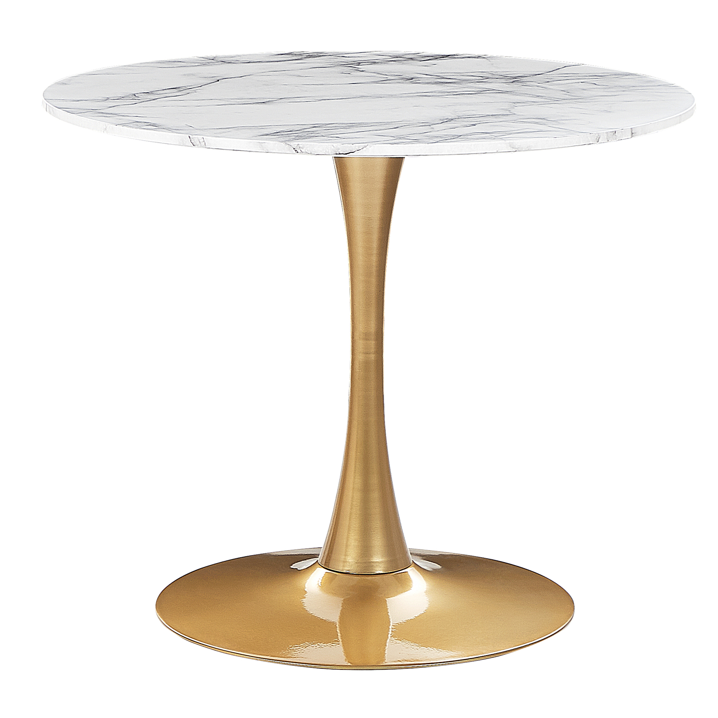 Photos - Dining Table Beliani  White Marble with Gold MDF Top Metal Base 90 cm Indus 