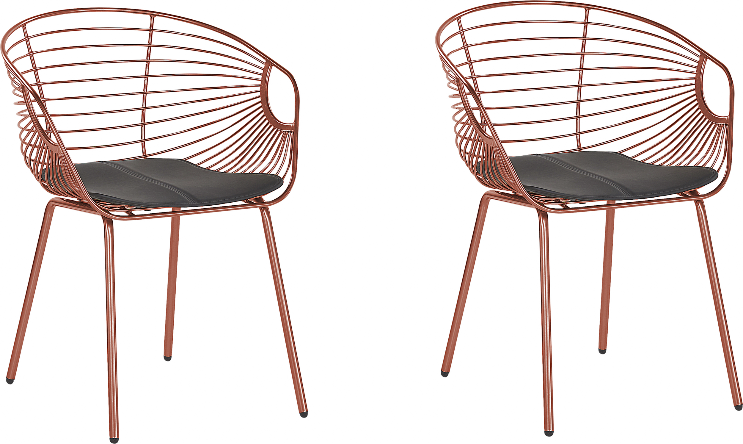 Beliani Set of 2 Dining Chairs Copper Metal Wire Design Faux Leather Black Seat Pad Glam Industrial Modern